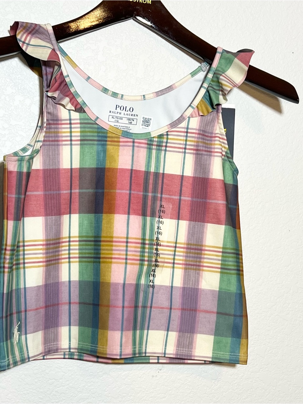 Polo by Ralph Lauren Girls' Multicolor Plaid Ruffle Tank Top XL